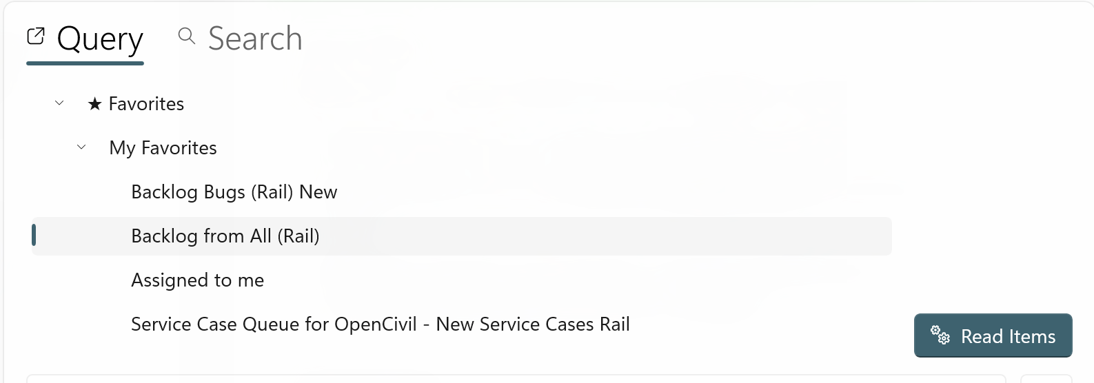 Query panel with tree view